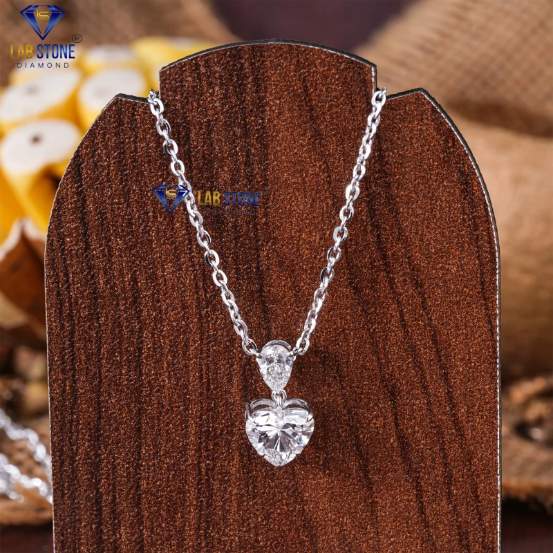1.41+ Carat Heart & Pear Cut Diamond White Gold Pendant by Labstone / Shimmer and Shine with Diamond/ EF-VS color