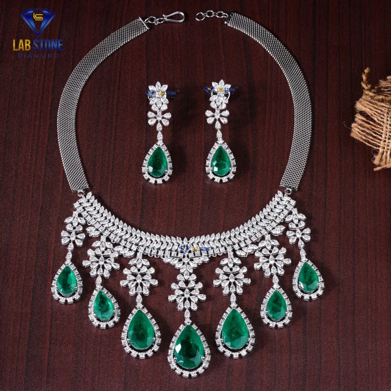 77.40+ Carat F.G. Pear, Marquise and Princess Cut Diamond & Gemstone White Gold Necklace/ Charm Necklace / EF-VS Colour