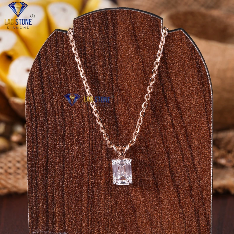 1.23+ Carat Emerald Cut Diamond Rose Gold Pendant by Labstone / Where Dreams Shine Bright / EF-VS color