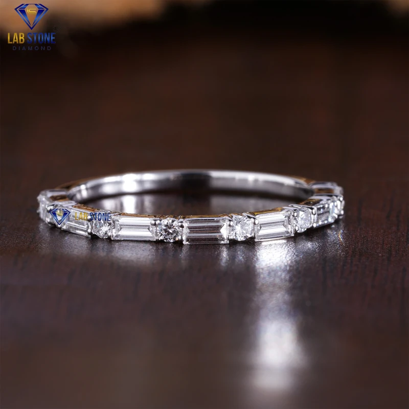 0.44+ Carat Baguette & Round Cut Diamond White Gold Ring by Lab-Stone / Breathtaking Ring / EF-VS color
