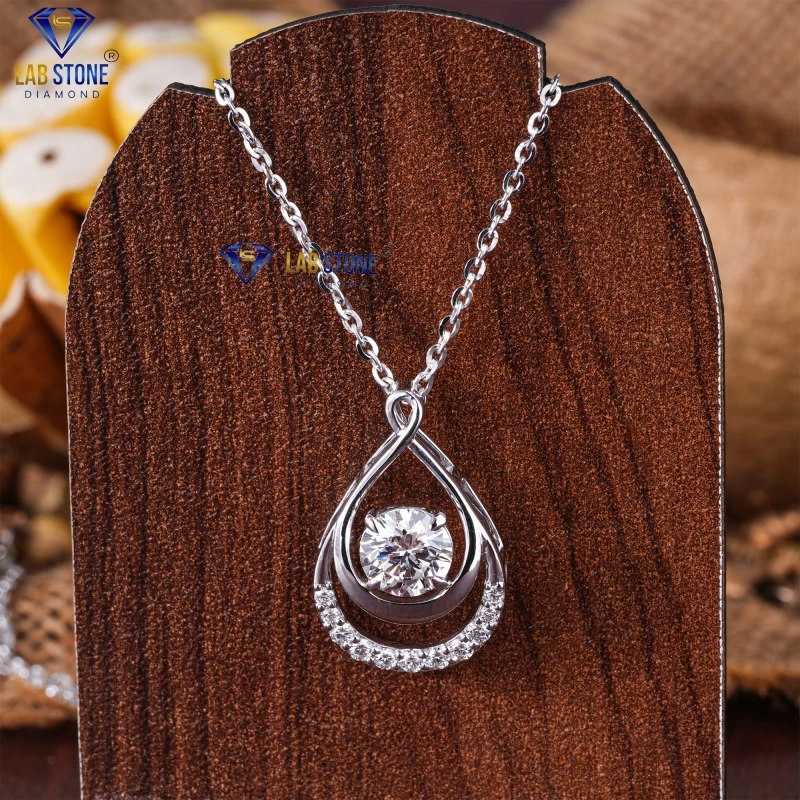 1.48+ Carat Round Cut Diamond White Gold Pendant by Labstone / Dazzle, every day / EF-VS color