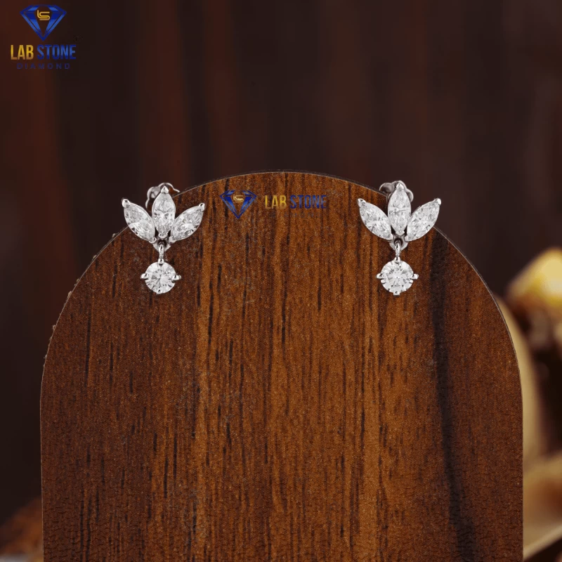 0.49+ Carat Marquies And Round Brilliant Cut Diamond Earring, Engagement Earring, Wedding Earring, E Color, VVS2-VS2 Clarity