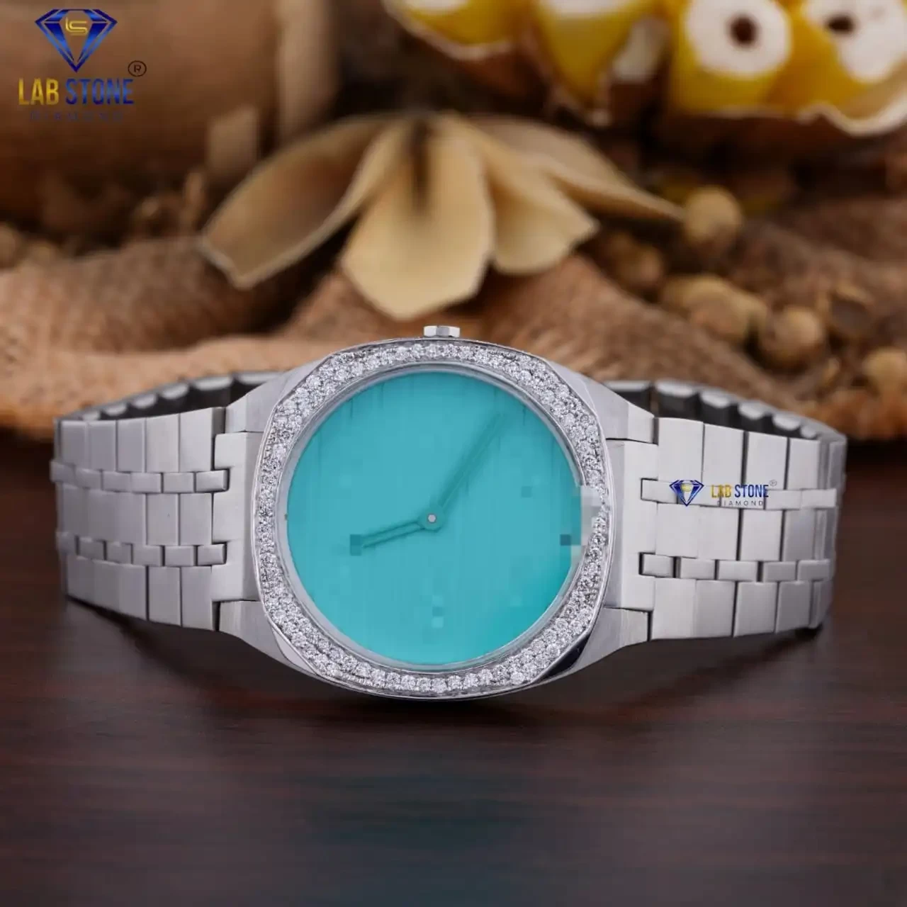 0.68 TDW Round Cut Diamond Watch by Lab Stone / DazzleDial Moissanite Diamond Watch