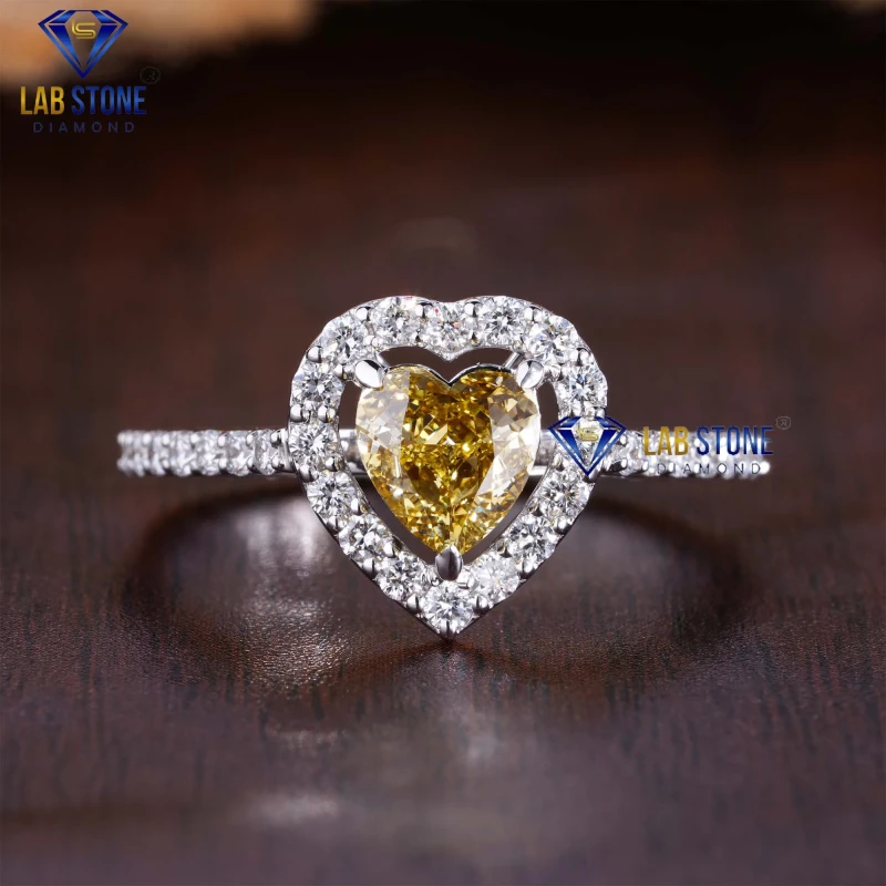 1.04+ Carat Round & Y. Heart Cut Diamond White Gold Ring by Lab-Stone / Let your Heart Sparkle / EF-VS Color