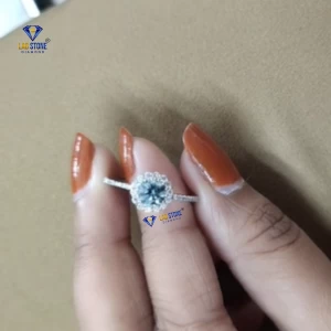 0.53+ Carat Blue Round Brilliant Cut Diamond Ring,Halo Pattern Ring, Engagement Ring, Wedding Ring, E Color, VVS2-VS2 Clarity