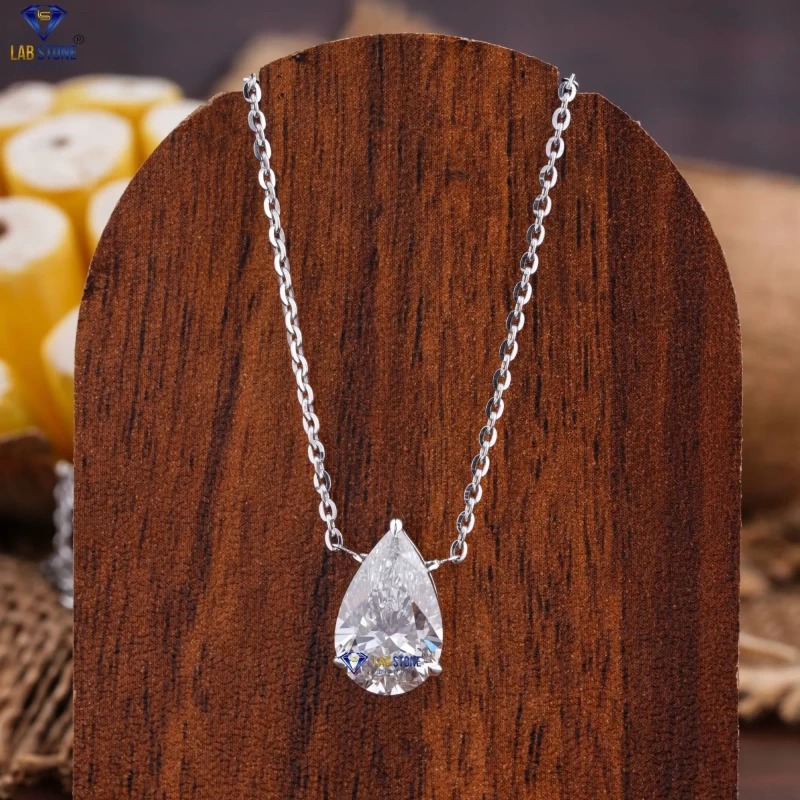 3.11+ Carat Pear Cut Diamond White Gold Pendant by Labstone / Classic Elegance Diamond Pendant / EF-VS color