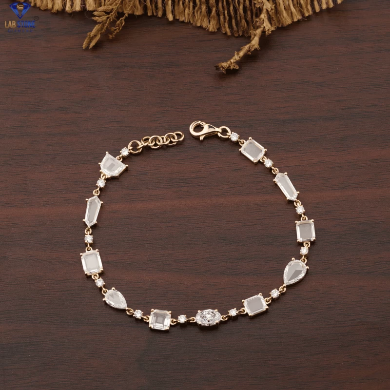 3.76+ Carat Rose Cut Diamond Bracelet, Engagement Bracelet, Wedding Bracelet, E Color, VVS2-VS2 Clarity