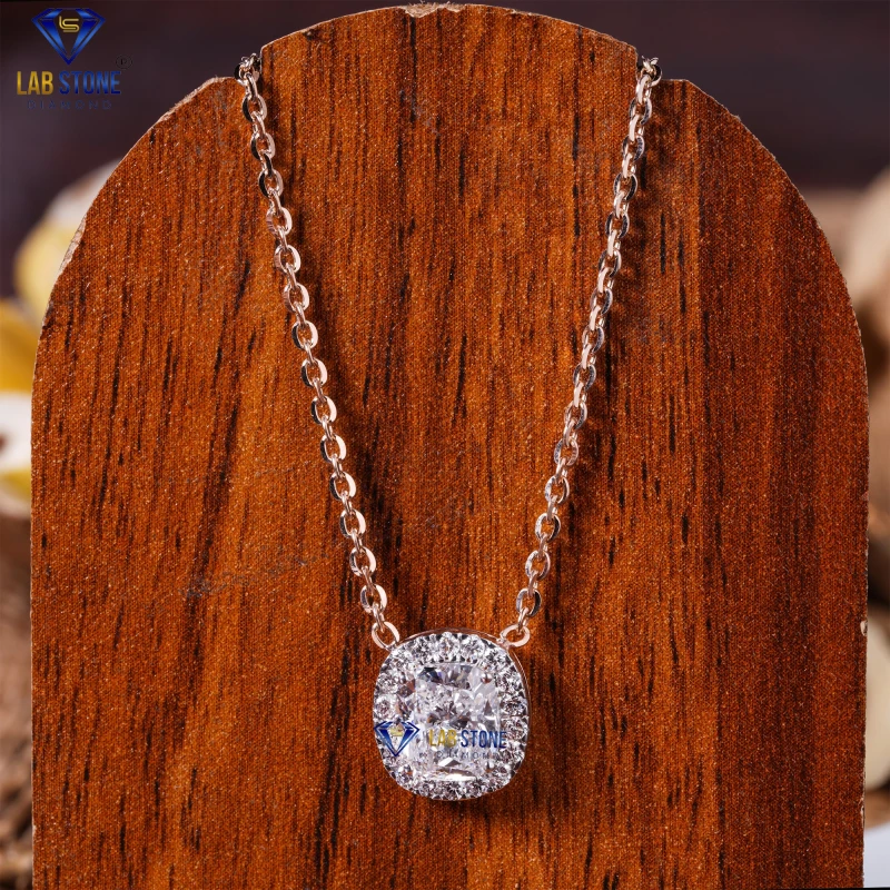 1.41+ Carat Cushion&Round Cut Diamond Rose Gold Pendant by Labstone / Pendants that Sparkle/ EF-VS color