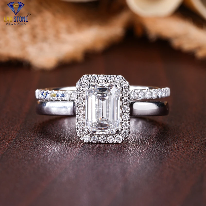 1.93+ Carat Emerald & Round Cut Diamond White Gold Ring by Lab-Stone / Shine With a Diamonds /EF-VS color