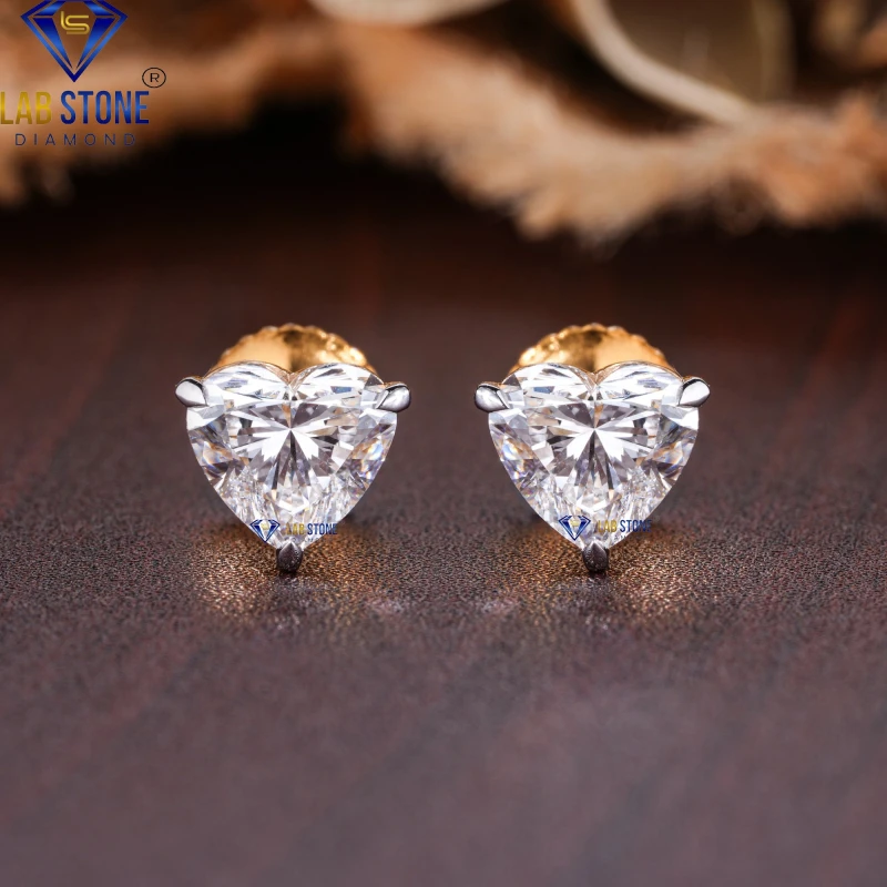 2.50+ Carat Heart Cut Diamond Rose Gold Earring / Stud Earring / EF-VS Colour