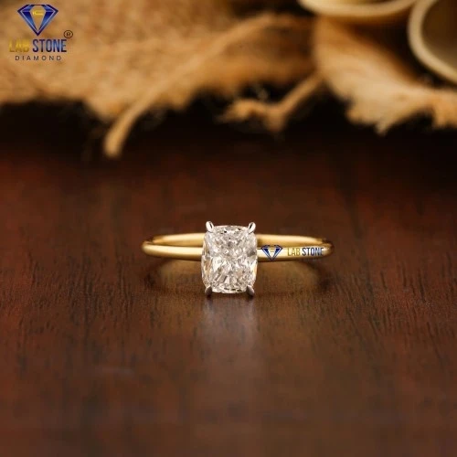 2.85+ Carat Cushion Diamond Yellow Gold ring by Labstone ,Diamond Proposal Ring ,EF-VS color