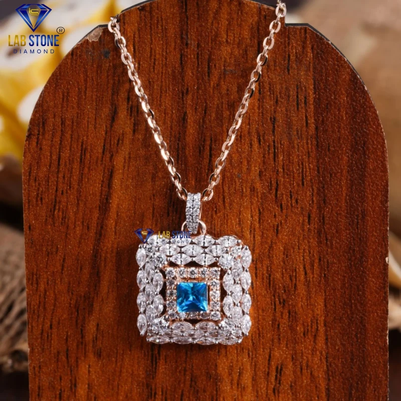 5.255+ Carat F.B. Princess,Marquise&Round Cut Diamond Rose Gold Pendant And Earring With Chain by Labstone /Twinkling Pendant Set/ EF-VS color