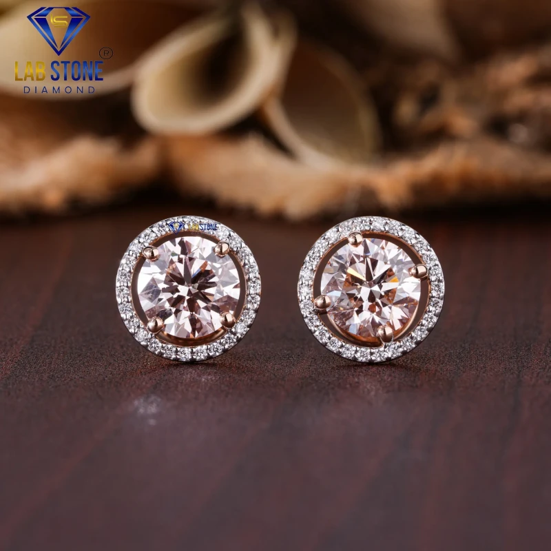 3.40+ Carat P. Round Cut Diamond Rose Gold Earring / Stud Earring / EF Color VS clarity