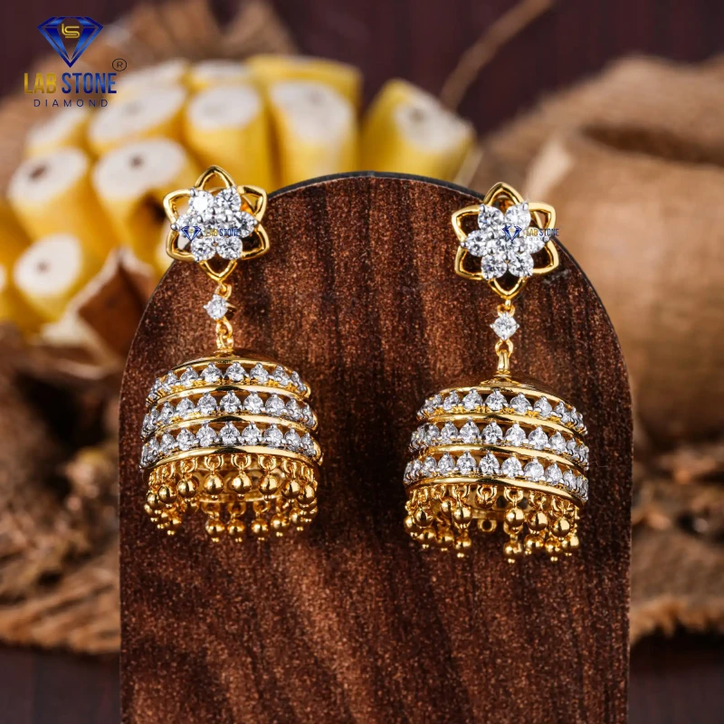 2.58+ Carat Round Cut Diamond Yellow Gold Earring / Drop and Dangle Earring / EF-VS Colour