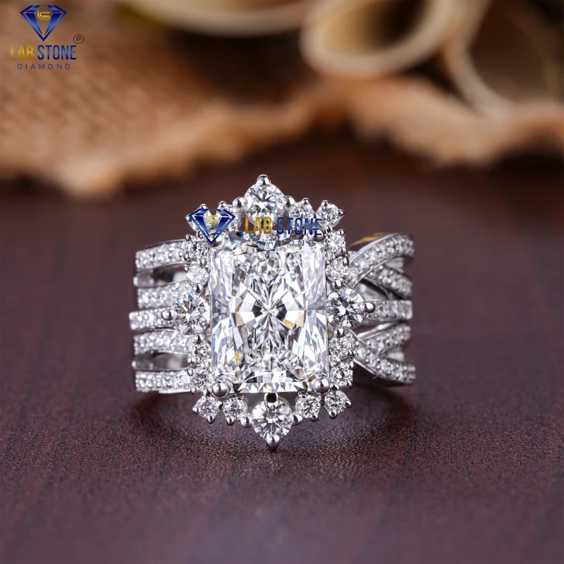 1.71+ Carat Radiant & Round Cut Diamond White Gold Ring by Lab-Stone / Elevate Your Elegance / EF-VS Color