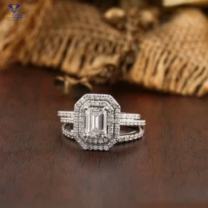 1.474+ Carat Emerald and Round Brilliant Cut Diamond Ring, Engagement Ring, Wedding Ring, E Color, VVS2-VS2 Clarity