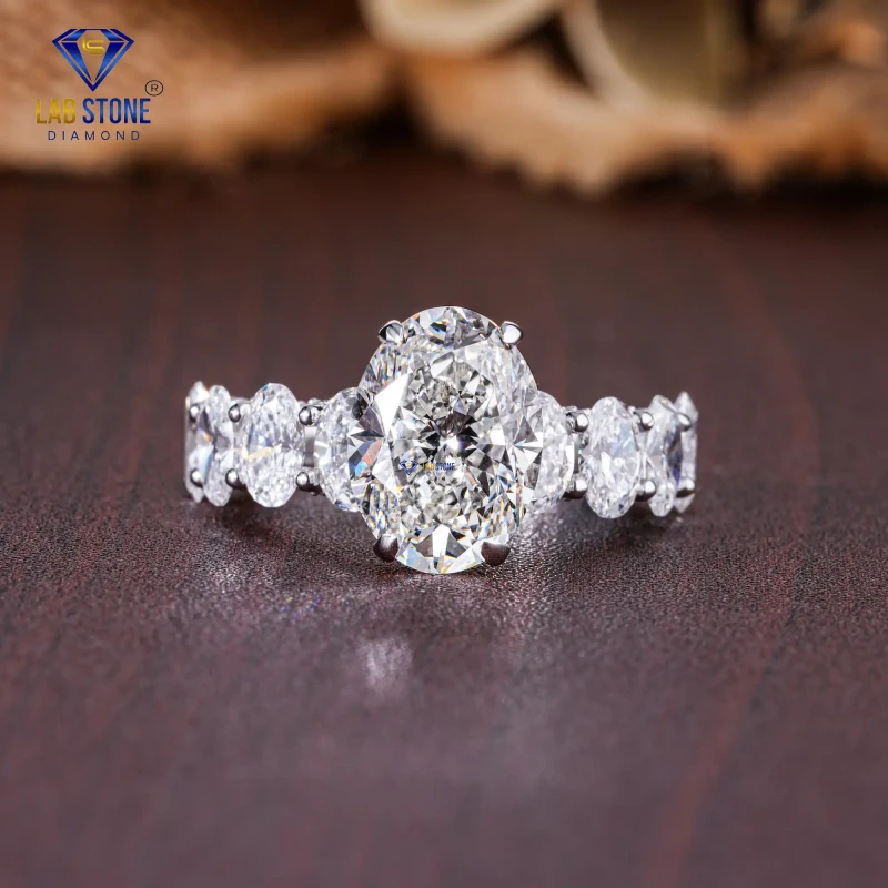 6.79+ Carat Oval & Round Cut Diamond White Gold Ring / Hidden Halo Ring / EF color VS clarity